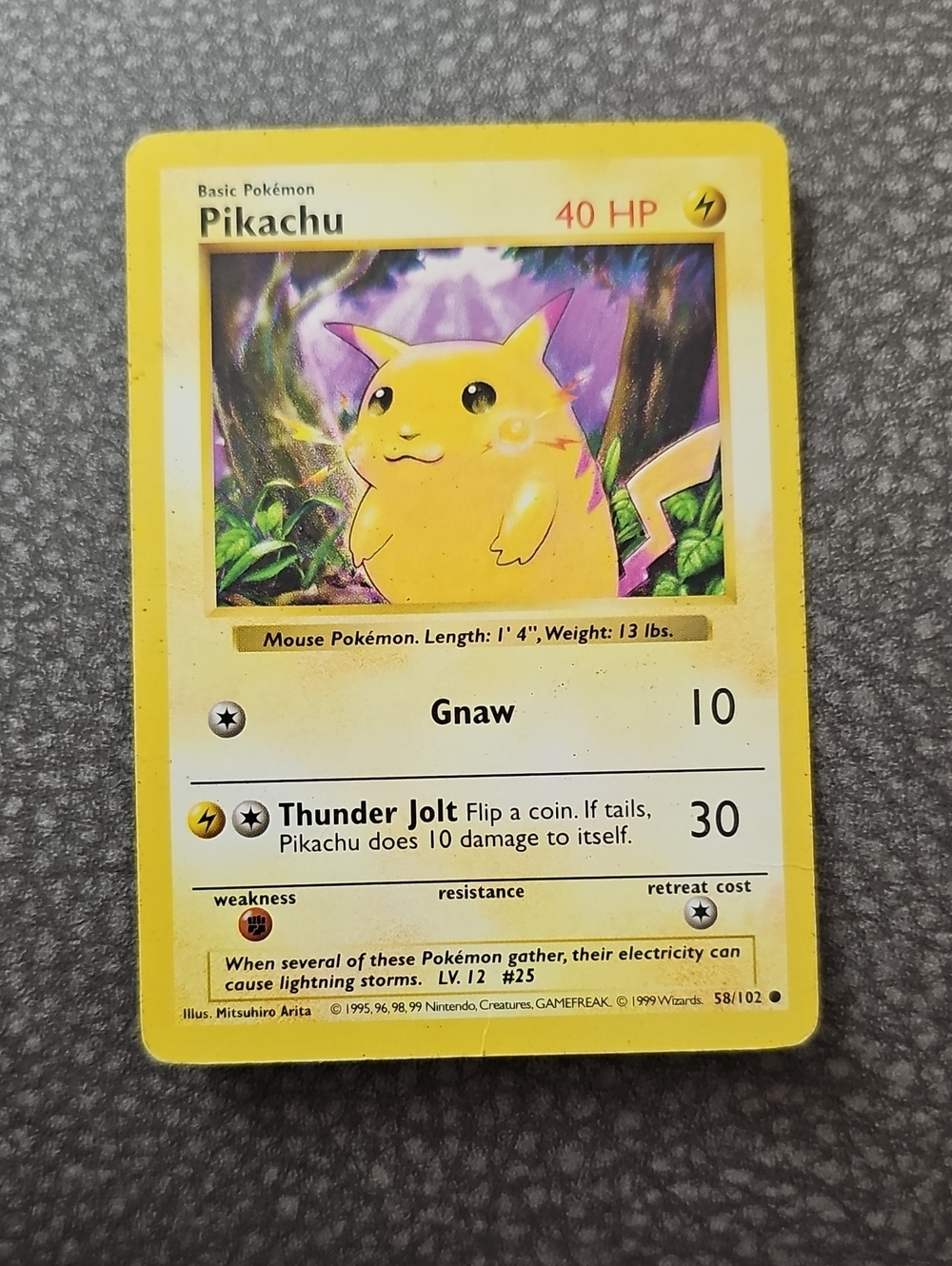 Pokemon Card WOTC Pikachu Base Set 58/102 Shadowless Yellow Cheeks Condition: MP